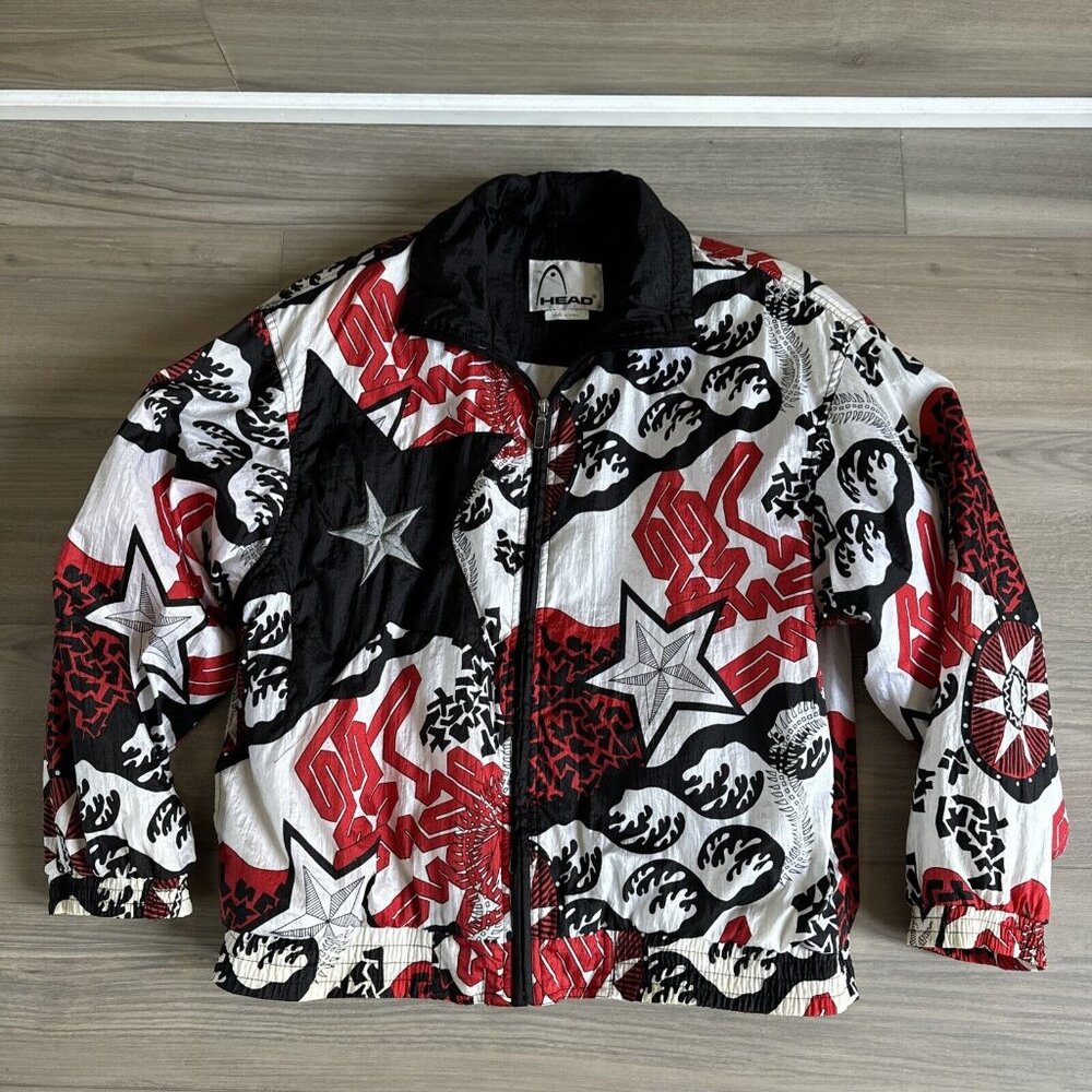 Vintage Head Women's‎ Windbreaker Tennis Jacket Black Red White Fully Lined Sz M